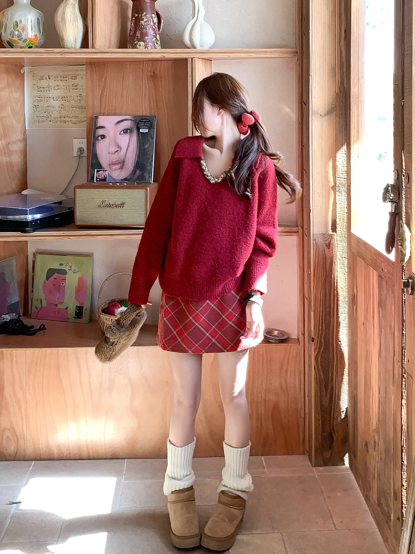 Red V-Ne Knitwear Women's Loose Sle Winter Sweater Comfortable Soft Winter Top Korean Sle Cisas Theme Casual Wear