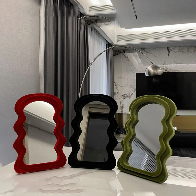 Velvet Green Aesthetic Mirror,Funky Vintage Nordic Makeup Mirror For Girls,Bedroom Household Dekoracyjne Lustra House Decoration