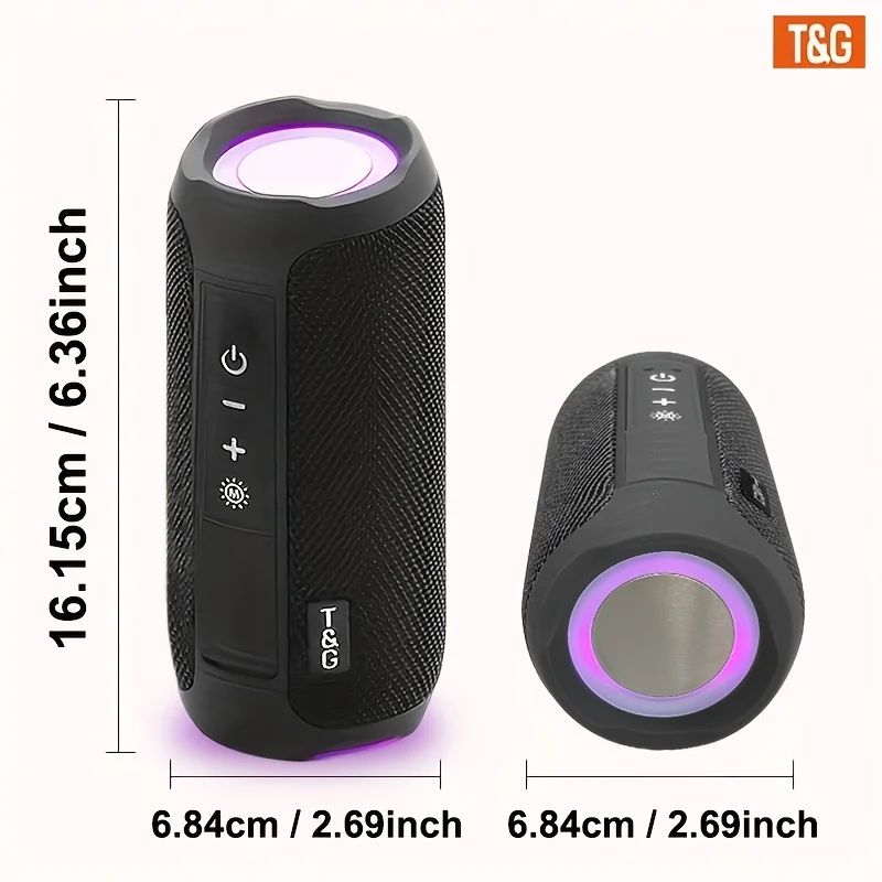 T&G TG227 Tragbarer kabelloser Lautsprecher, mit LED-Licht, TWS-Verbindung Stereo, USB/TF/FM-Radio, musikkompatibel – Detail 3