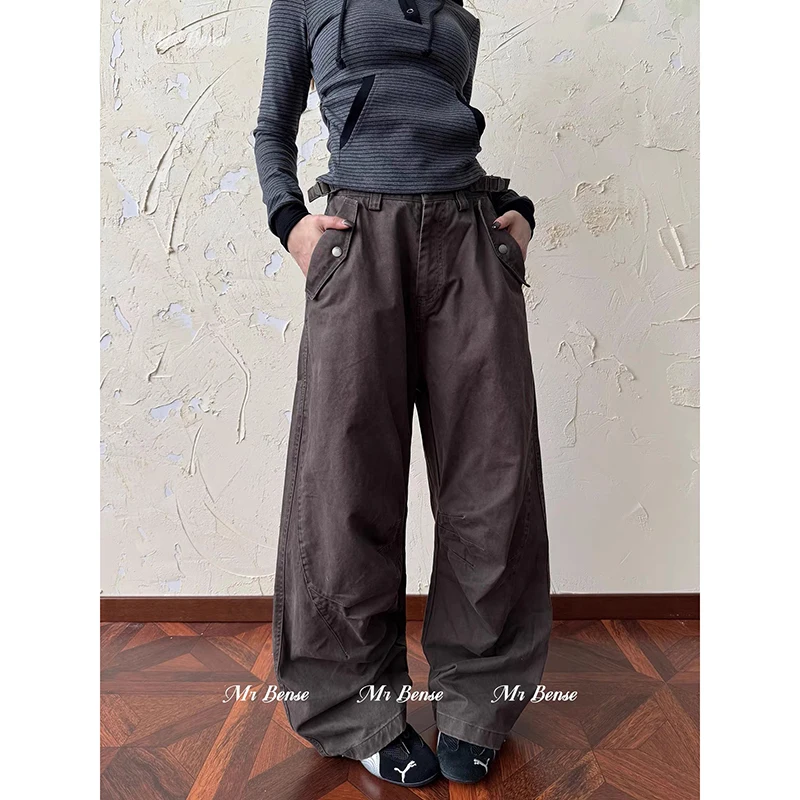 ZHIZOU Women Brown Gothic Baggy Y2k Jeans Vintage Boyfriend Jean Pants Japanese 2000s Harajuku Oversize Denim Trousers Autumn