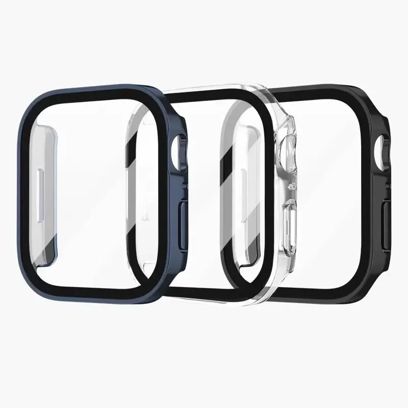 Glas + Hülle für Apple Watch 42 46 mm 45 mm 41 mm 49 mm 44 mm 40 mm gerade Kante Displayschutzfolie Cover Case iWatch SE 6 7 8 9 10 Ultra