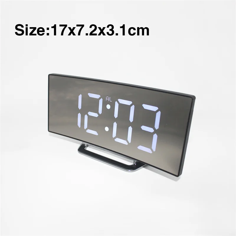 Curved Screen Clock Electronic Clock Large Screen LED Mirror Clock Silent Alarm Clock Creative Surface Bedside Clock Room Decor