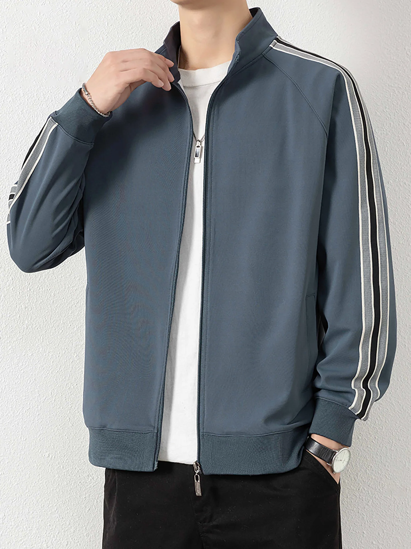 

Loose Fit Spring Autumn Men's Jaet Open Cardigan Outdoor Spor Sle Zipper Decorated Stand Collar Versatile Youthful Uppe...