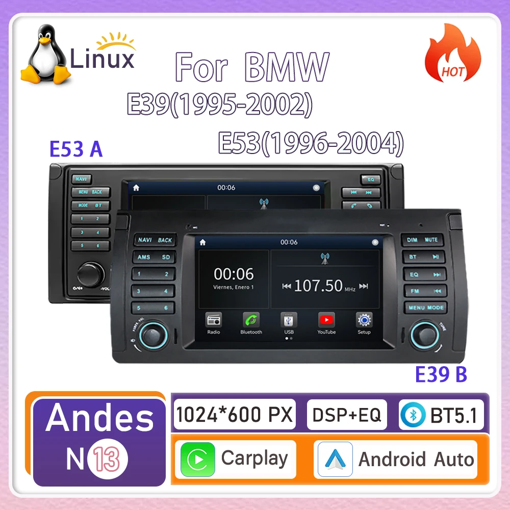 

For BMW E53-E39(1996-2004)E38E39(1995-2002)Linux system wireless CarPlay in-car device, new model, navigation, video, multimedia