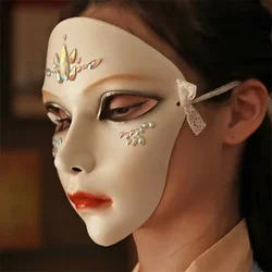 Chinese Style Dressing Performance Resin Mask with Diamonds Beautiful Ladies Face Makeup Princess Mask