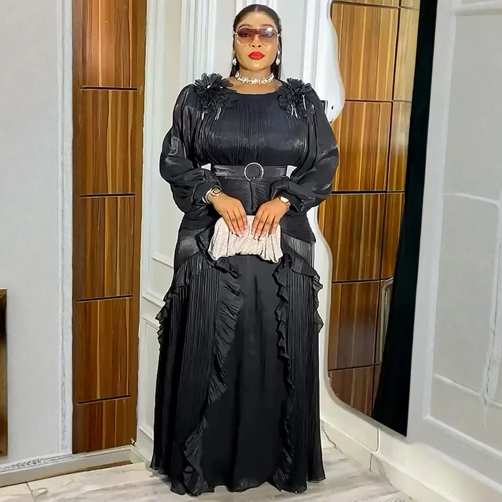 Luxury Party Evening Dresses Diamond Kaftan Gown Elegant Women Wedding Prom Pleated Dress Long Robe 2025 Summer African Clothing image 4