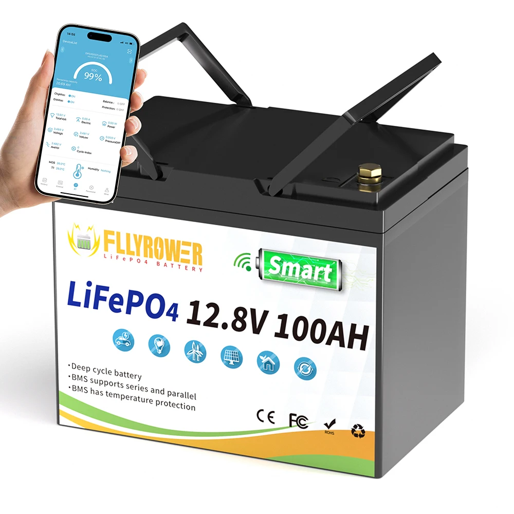 Duitsland Voorraad Fllyrower 12v 10Ah 12Ah 20Ah 100Ah 120AH 168AH 180Ah 300Ah Lithium-ijzerfosfaat Pack Ingebouwde BMS LifePo4 12.8V