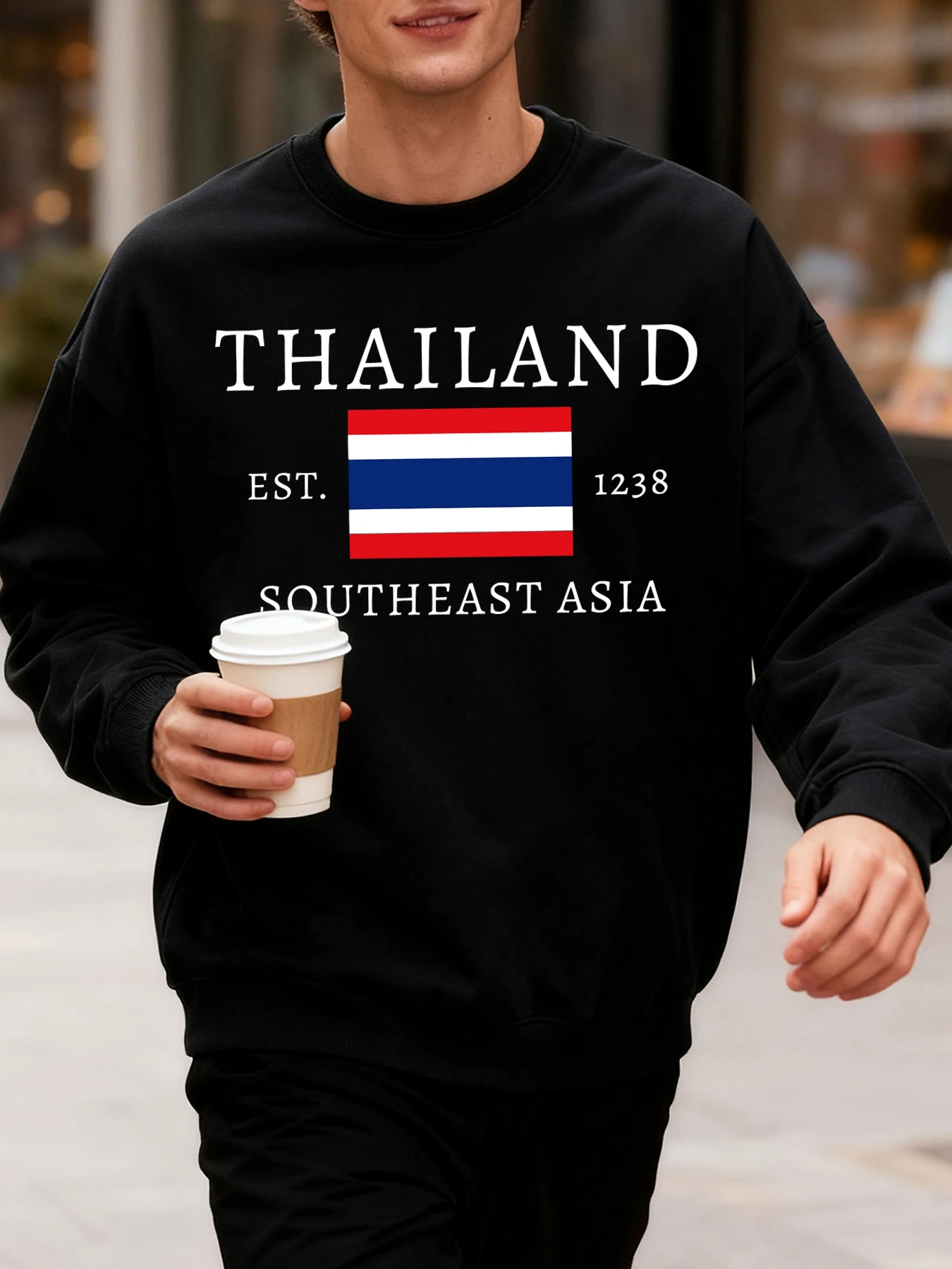 تايلاند جنوب شرق آسيا مطبوعة الخريف الرجال البلوز الملابس الناعمة العصرية فضفاضة كل مباراة الشارع الشهير Crewneck الموضات البلوز