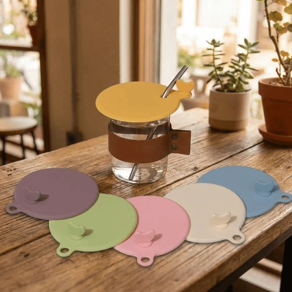 

2PCS Silicone Dustproof Cup Lid Flexible Heat-Resistant Drinking Glass Cover Decorative Round Mug Cover for Coffee Cup