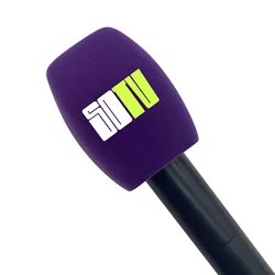 Customized Logo Square Flocking Microphone Sponge Printing Covers Mic Windscreens Logo Foam For TV Stations Reporters Interview