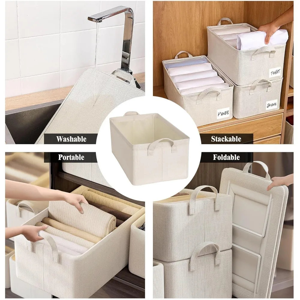 4-Piece Fabric Wardrobe Organizer with Handle, Stackable Steel Frame Storage Baskets for Clothes
