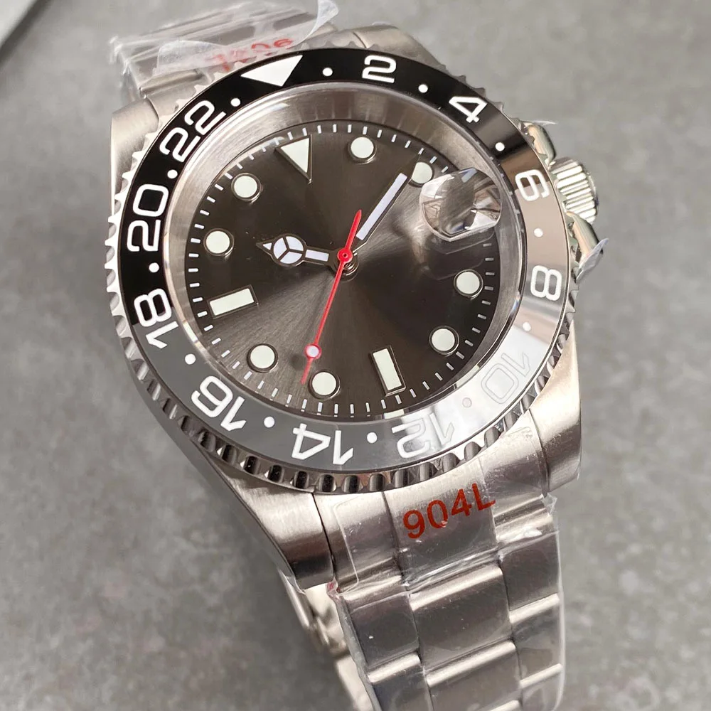 Tandorio buceo negro gris SUB acero agua fantasma mecánico hombres reloj azul mano Sunburst gris Dial NH35AA Movt 904L pulsera 40mm