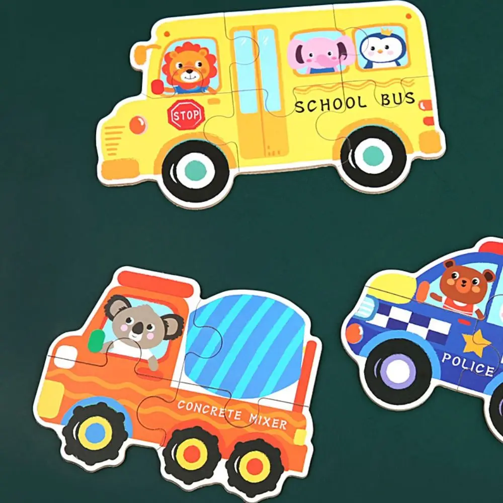 Interessante dinosaurus cartoon dier puzzel Montessori auto 3D houten puzzel kleurrijke educatieve baby houten speelgoed cadeau