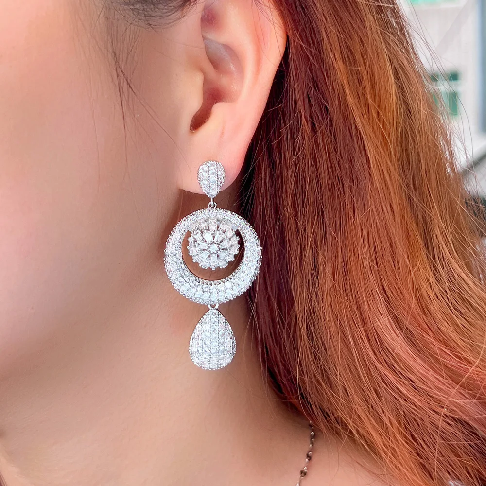 CWWZircons 2023 Neue Luxus Baumeln Wasser Tröpfchen Cubic Zirkon Große Lange Hochzeit Ohrringe für Bräute Afrikanische CZ Schmuck CZ530 – Detail 3