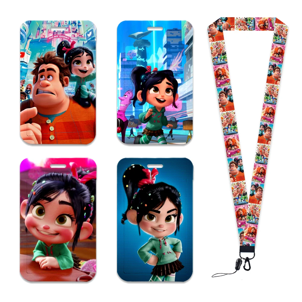 Cute Disney Wreck-It Ralph ID Badge Holder Lanyard Vanellope Cartoon Door Card Holders Neck Strap Girls Boys Keychain Gifts