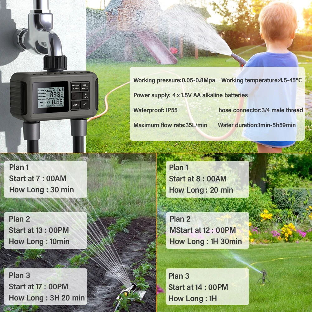 Yieryi Sprinkler Timer Smart Dual Water Timer Garden Farm Irrigation Controller Programmable Irrigation Timed Watering Valve