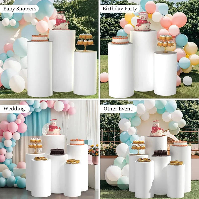 White Wedding Party Cylinder Stand Covers Spandex Pedestal Pillar Covers Decoration Props for Dessert Table Backdrop Decor Cloth view 2