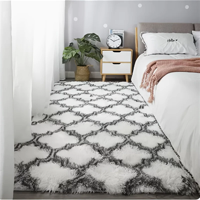 VIKAMA Nordic style diamond grid plush carpet, living room, bedroom, bedside mat, anti slip and wear-resistant home decoration