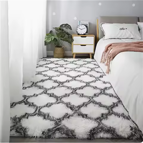 VIKAMA Nordic style diamond grid plush carpet, living room, bedroom, bedside mat, anti slip and wear-resistant home decoration