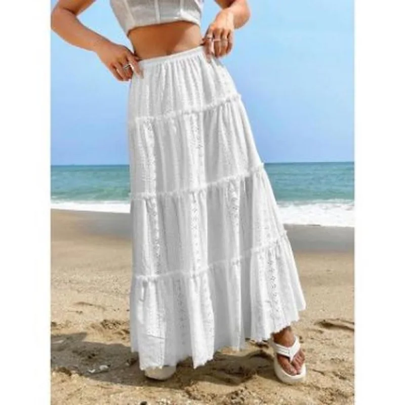 

Pure Color Midi Skirt Long Half-length Women's Fashion Spring Season Neutral Design Other Material Craft Unique Style