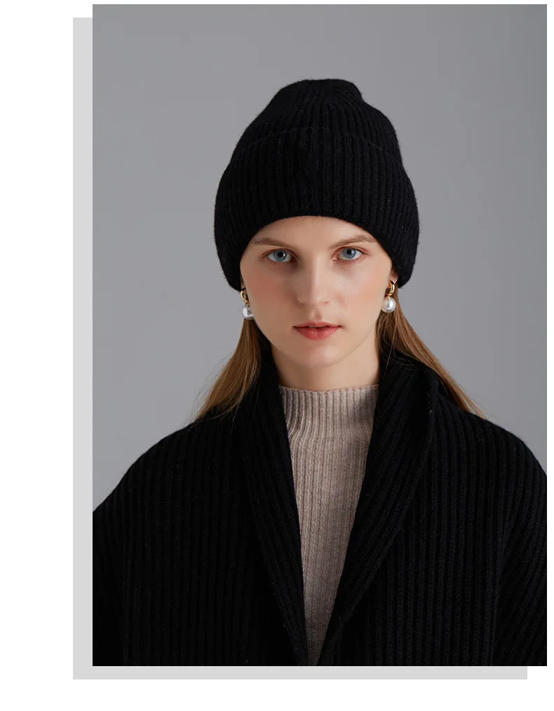 100% Merino Wool Beanie Hat Unisex Solid Color Crochet Skullies Autumn Winter Knitted Cap for Women Men Boys Girls view 5