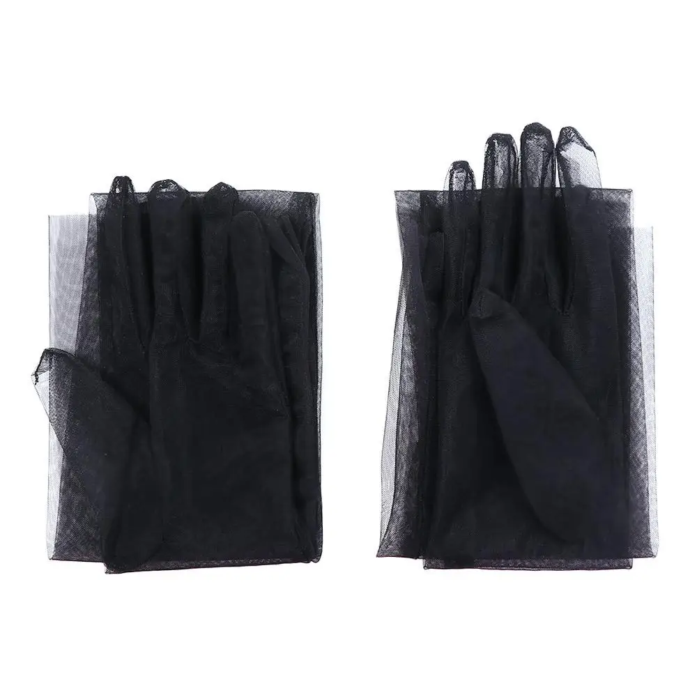 Guantes de tul transparente con cinco dedos para mujer, manoplas finas de encaje, a la moda
