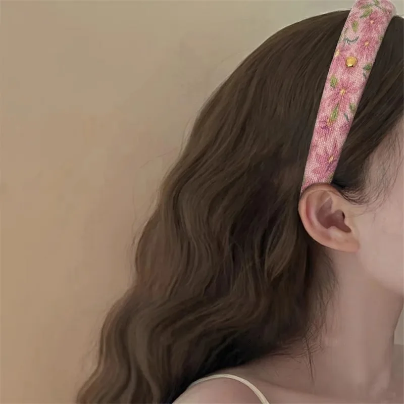 Cottagecore Floral Headband Women Vintage Sponge Wide Hair Hoop Lace Trim Padded Headwrap Volume Boost Travel Accessory