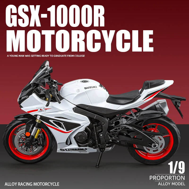 Suzuki-GSX-1000R H2R V4S 1:9, simulación de aleación, modelo de motocicleta, amortiguadores, colección de sonido y luz, coche de juguete, regalo para niños