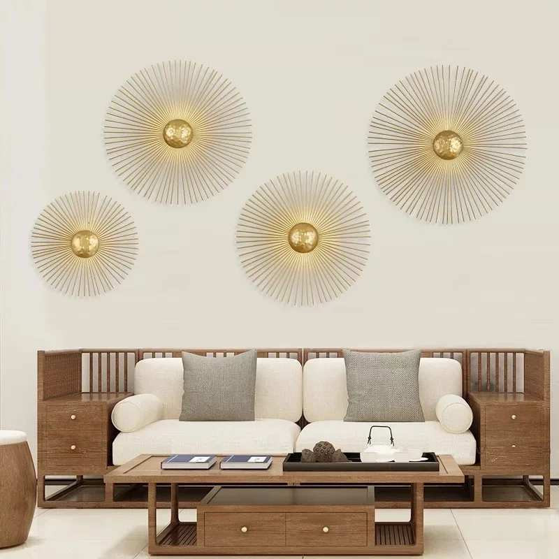 Modern Gold LED Wall Lamps Luxury Circular Metal SUN Wall Sconce For Foyer Bedroom Golden Home Decor Light for Living Fixture