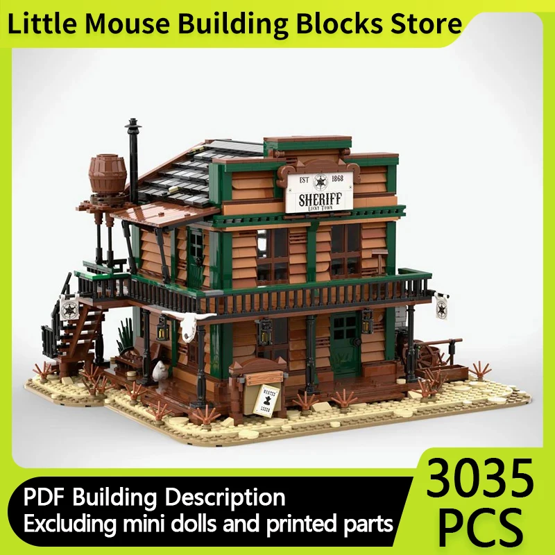 Street View Model MOC Building Bricks Retro Western Sheriff's Office Modular Technology Gift Holiday Assemble Children Toys Suit