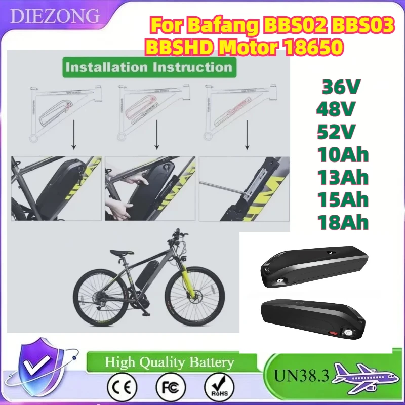 In Stock For Bafang BBS02 BBS03 BBSHD Motor 18650 FOr Hailong Battery 36V 48V 52V 10Ah 13Ah 15Ah 18Ah Rechargeabley
