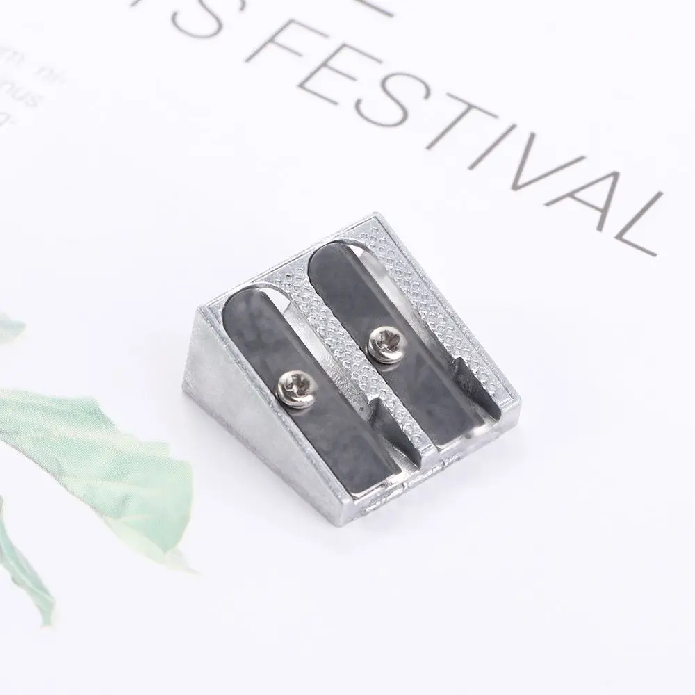 Lovely Simple Metal Silver Stationery Two Hole Double Hole Pencil Sharpener Office Sharpener Pens Cutter Tool Pencil Sharpener
