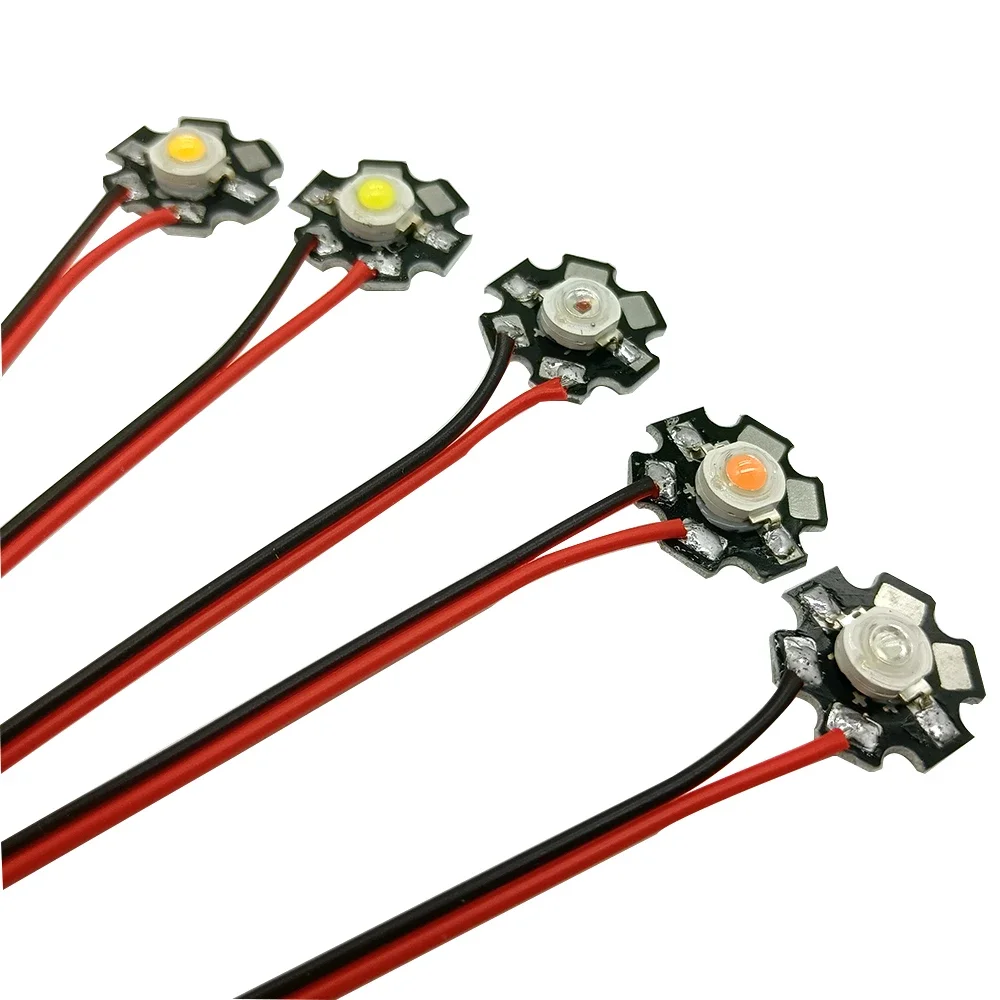 10pcs1W 3W عالية الطاقة LED الثنائيات قبل لحام 10 سنتيمتر سلك مع 20 مللي متر ستار PCB أبيض دافئ عميق أحمر أخضر ملكي أزرق أصفر UV اللون