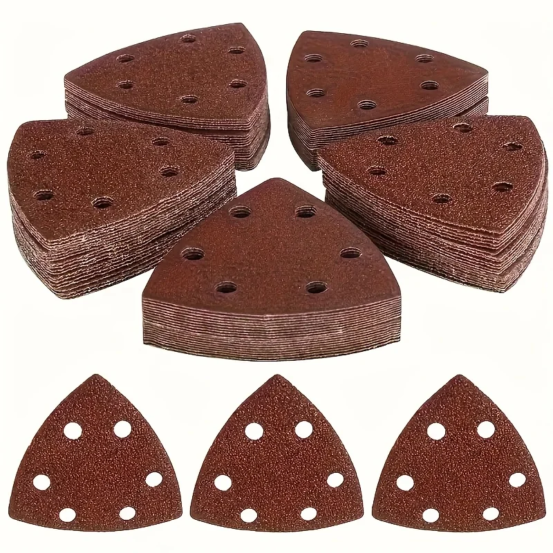 

30/50 шт. 90*90*90 мм треугольная наждачная бумага красный песок флокированный матовый самоклеящийся треугольный шлифовальный лист 6 отверстий 60-320 #