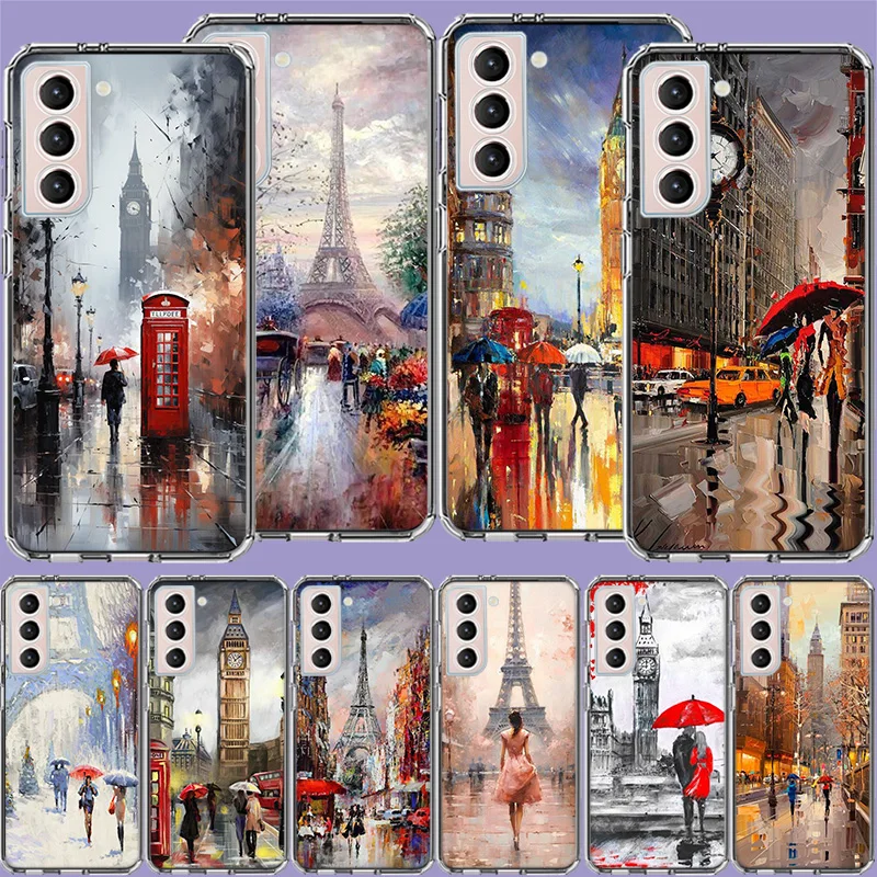 Artist London Painting Oil Painting Clear Phone Cases for Samsung S26 Ultra Galaxy S25 Edge S24 S23 FE S21 Plus S20 S22 S10 Cove