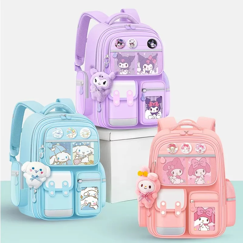 Cinnamoroll plecak dziecięcy z kreskówek o dużej pojemności Kuromi moja melodia Pochacco śliczne Anime zestaw tornistrów dla dzieci