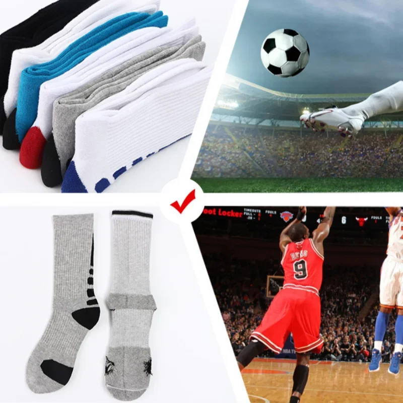 5 Pairs Men Sports Socks Set With Damping Terry Basketball Cycling Running Hiking Tennis Sock Set Ski Women Cotton EU 39-45