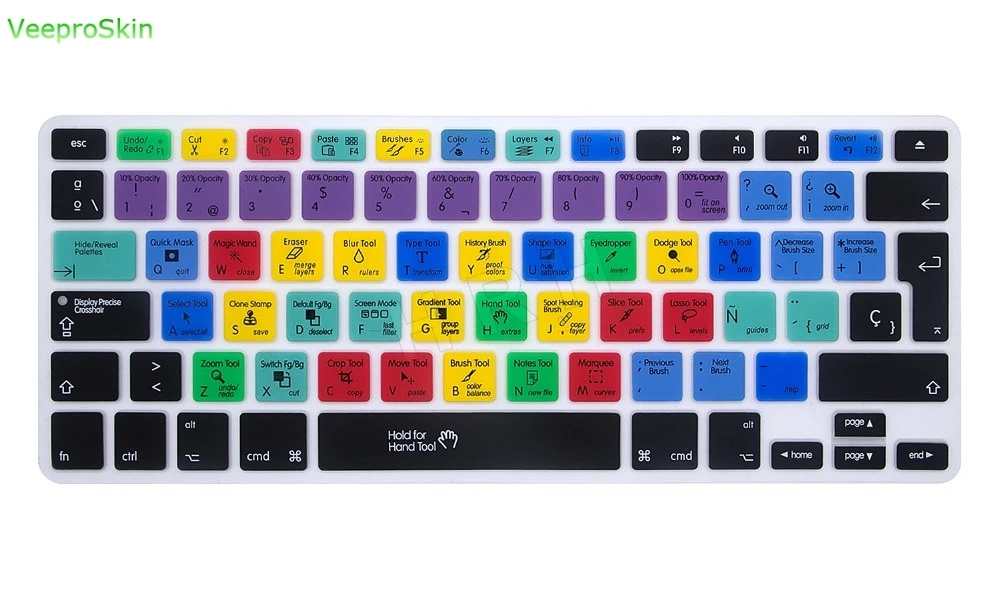 Spanish Photoshop PS shortcuts Dust-proof Hotkeys Silicone Keyboard Skin Cover Protector  For Mac book 13