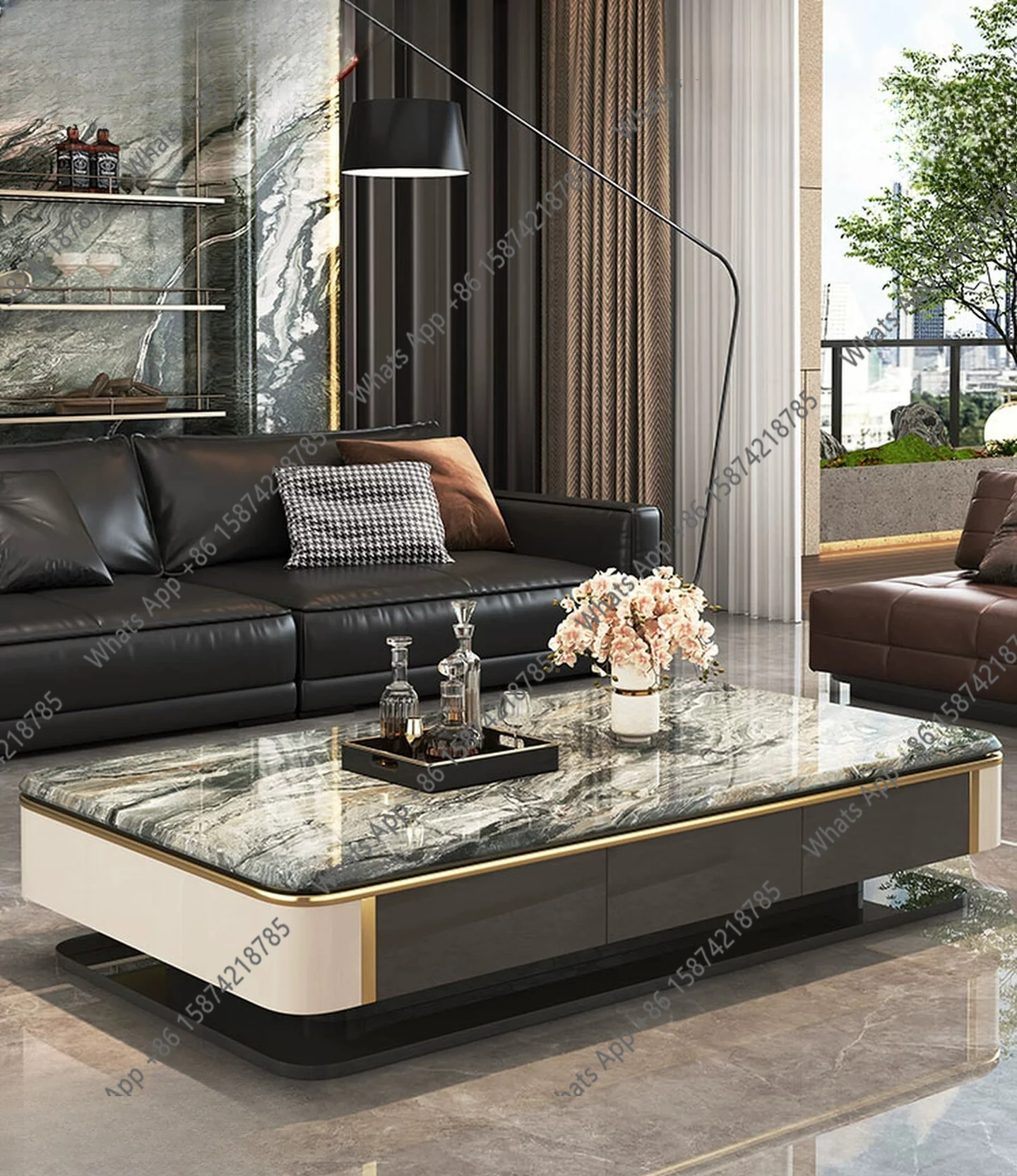 

Solid wood Italian light luxury microcrystalline stone coffee table modern simplicity high-end living room home high-end