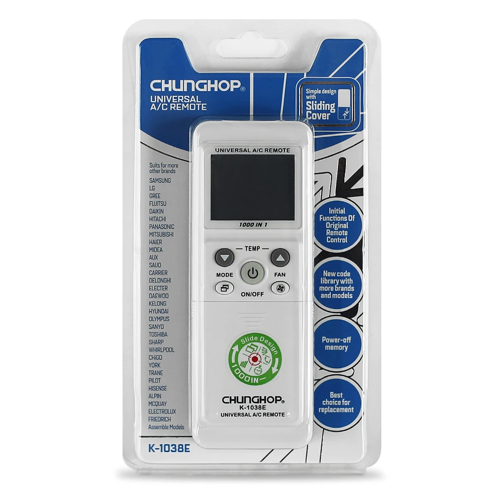 1000 في 1 جهاز تحكم عن بعد عالمي لتكييف الهواء توشيبا دايكن شيجو شارب K-1038E وظيفة تبريد الحرارة
