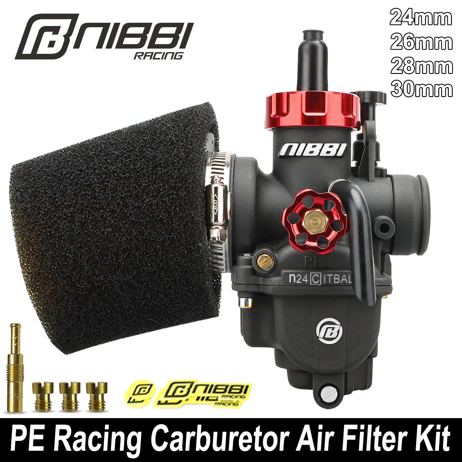 NIBBI PE24mm 26mm 28mm 30mm Carburetor Carb Jets Foam Air Filter Set for Motocross Honda Yamaha ATV Pitbike Motorcycle Accessory