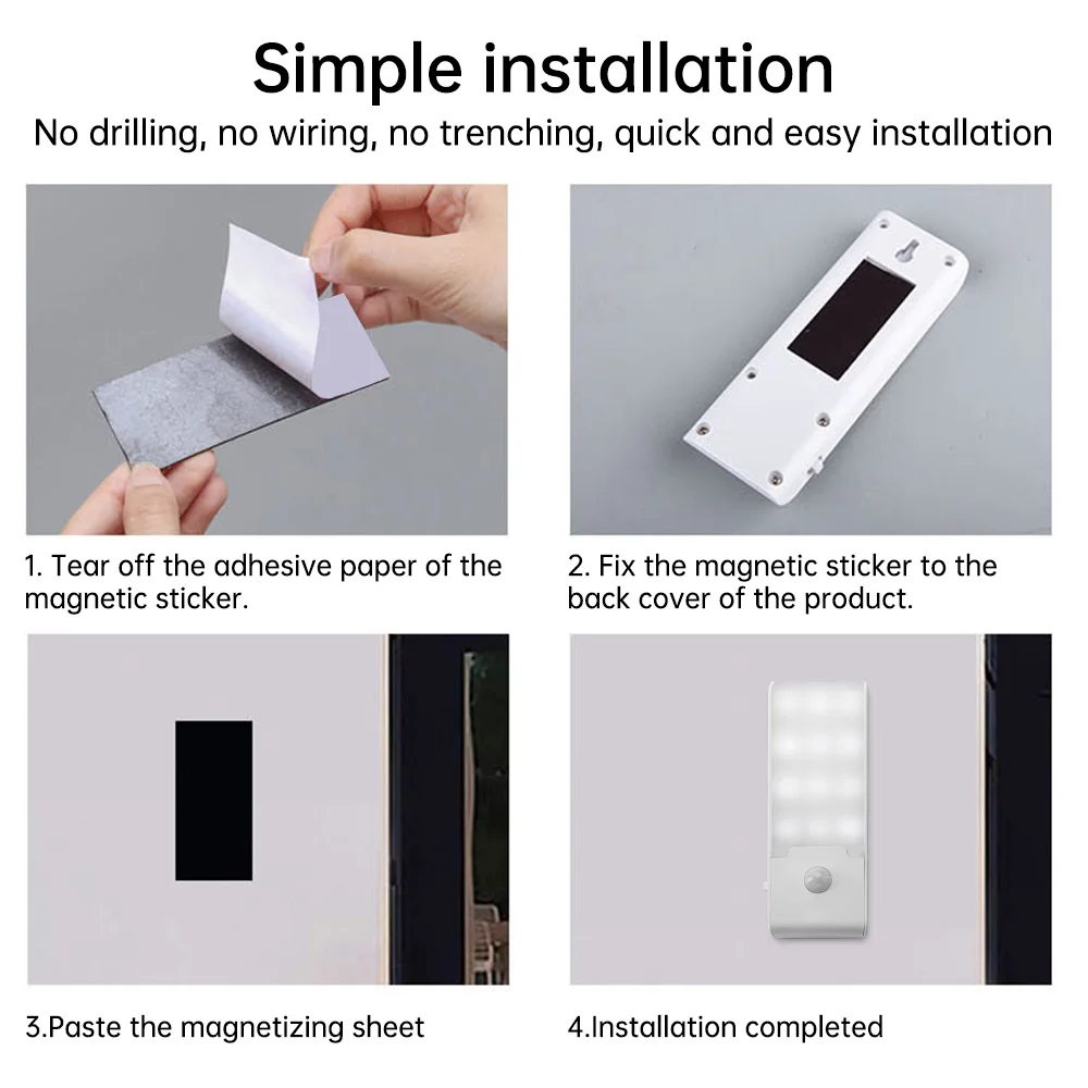 LED Motion Sensor ไฟกลางคืนไร้สายแม่เหล็ก TYPE-C สมาร์ทโคมไฟกลางคืนสำหรับเด็กข้างเตียงห้องนอนทางเดิน