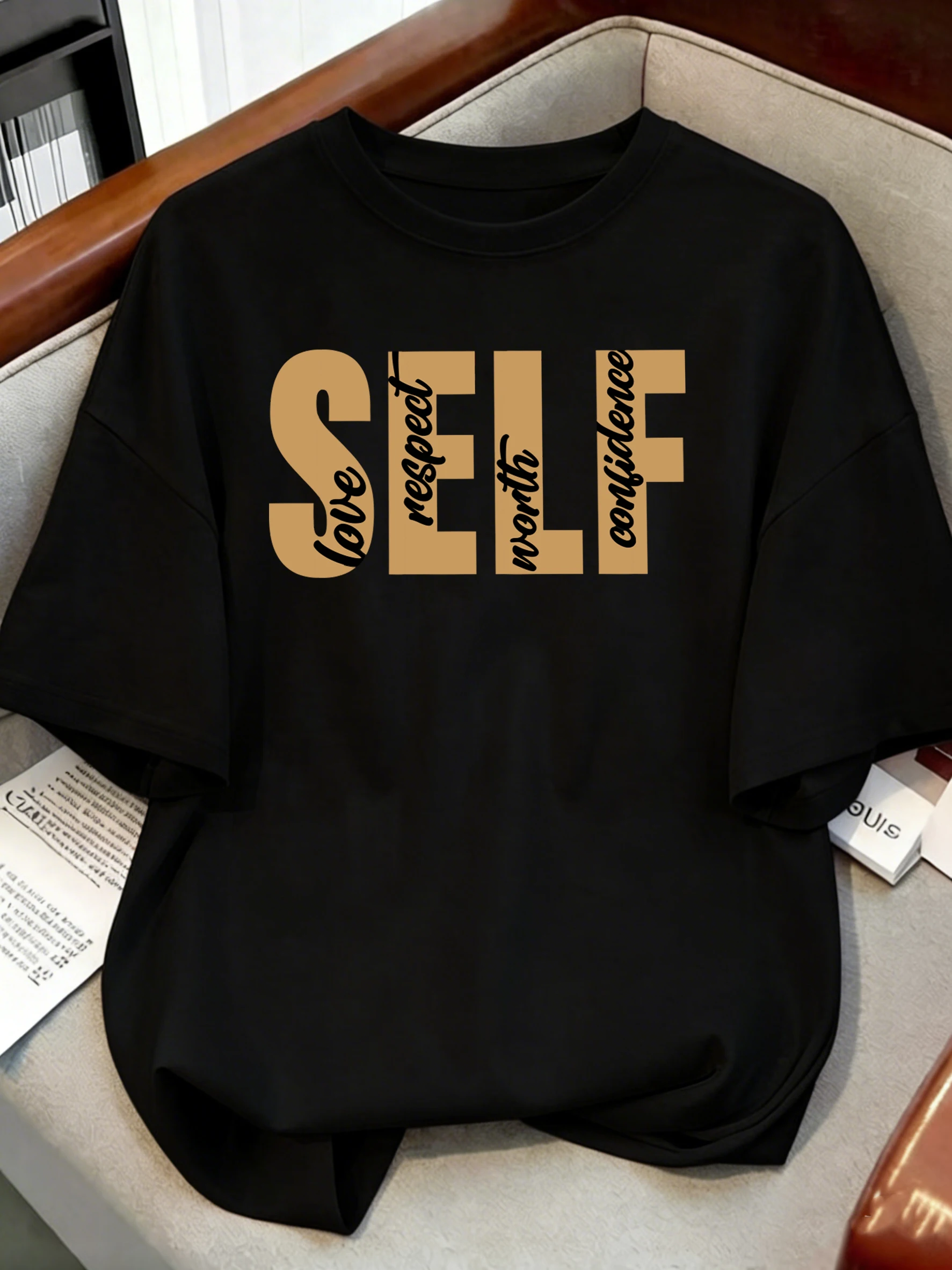 Love Respect Worth Confidence Self Print Cotton T-Shirts Women Summer Short Sleeve Tees O-Neck Soft Oversized Tops Basic Clothes
