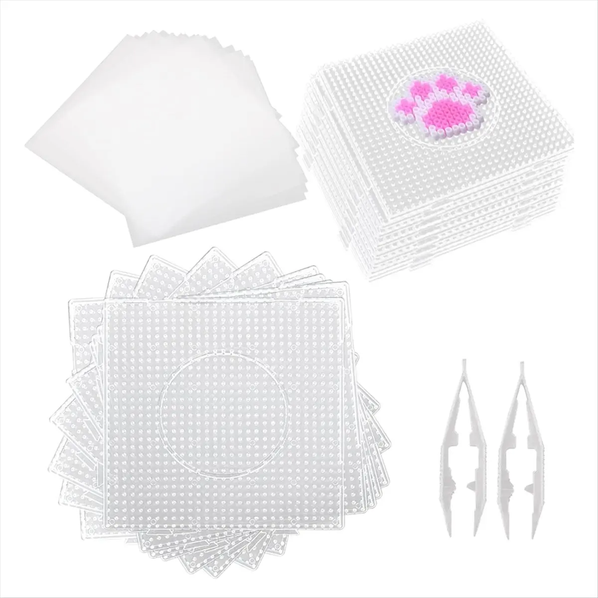 2025+ 20 PCS Large Fuse Beads Pegboards Square Plastic Bead Boards 5mm Clear Fuse Beads Boards Plastic Melty Beads Boards