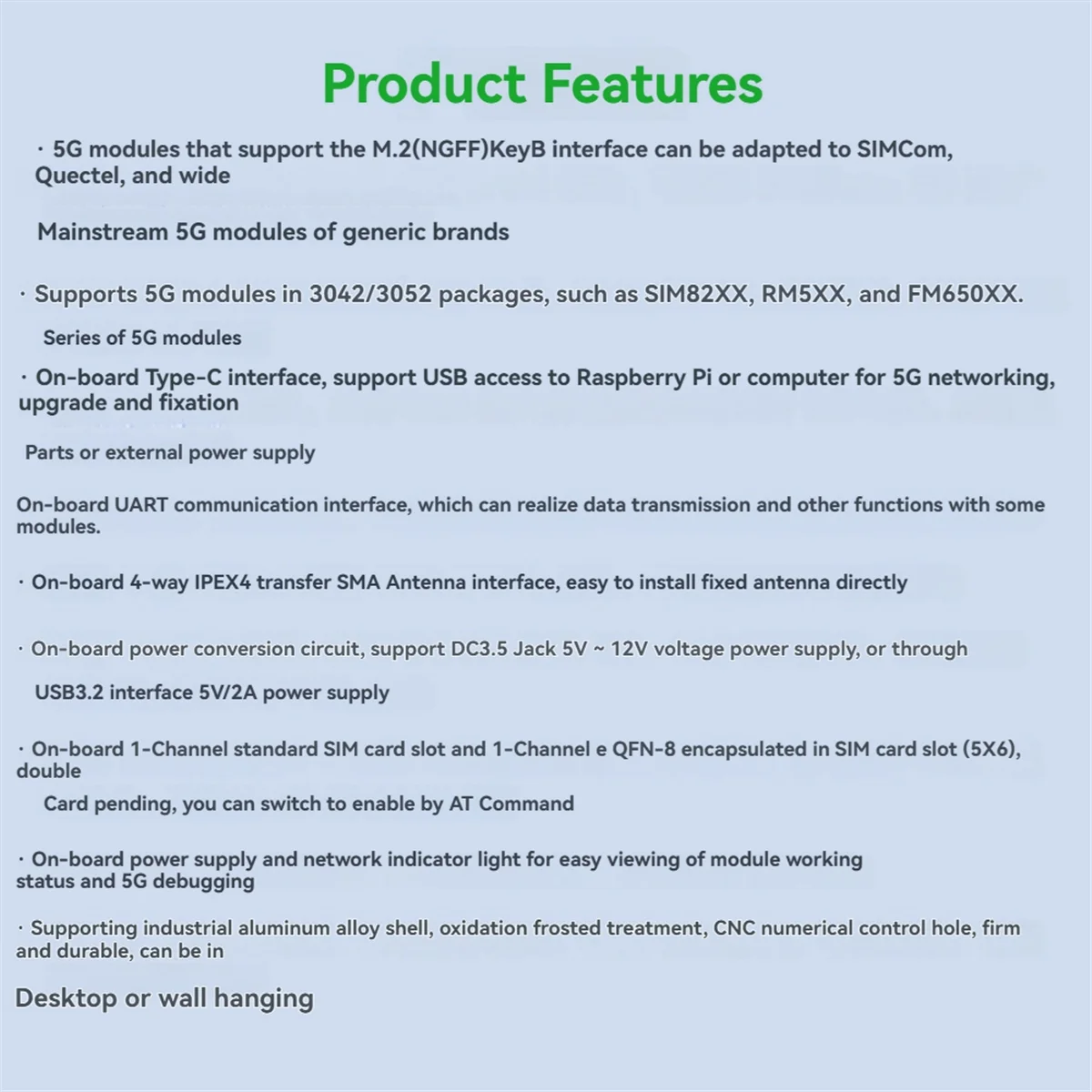 لوحة توسيع الاتصالات N18R Usb3.2 Gen1 5G مع دعم حافظة لوحدة Simcom/Quectel M.2 لـ 3042/3052