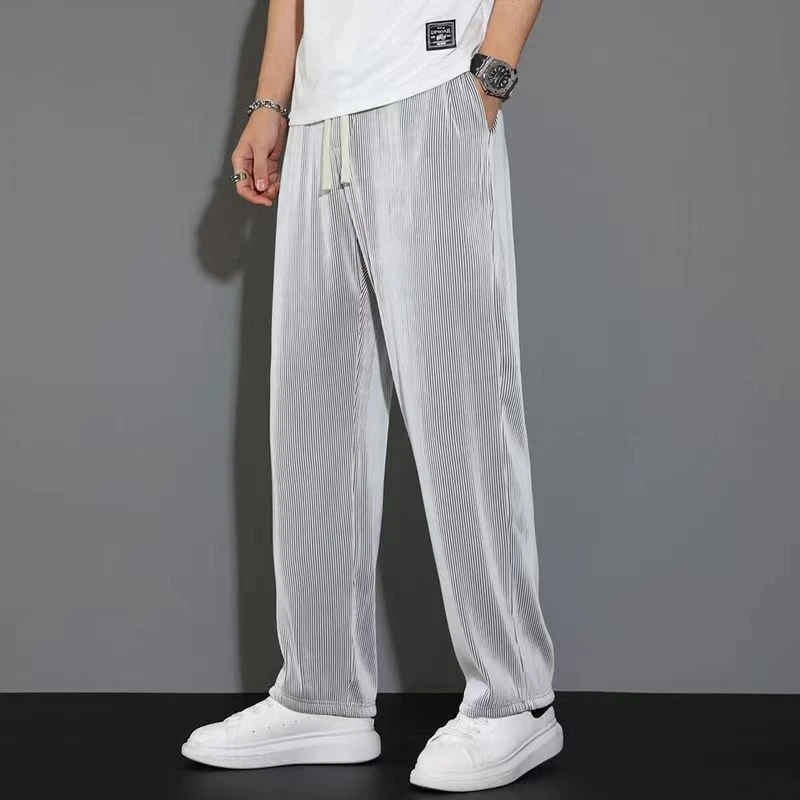 Pantaloni a gamba dritta casual in seta di ghiaccio extra large 300 Pou Uomo Donna Studenti Estate Nuovi pantaloni lunghi sottili a gamba larga larghi