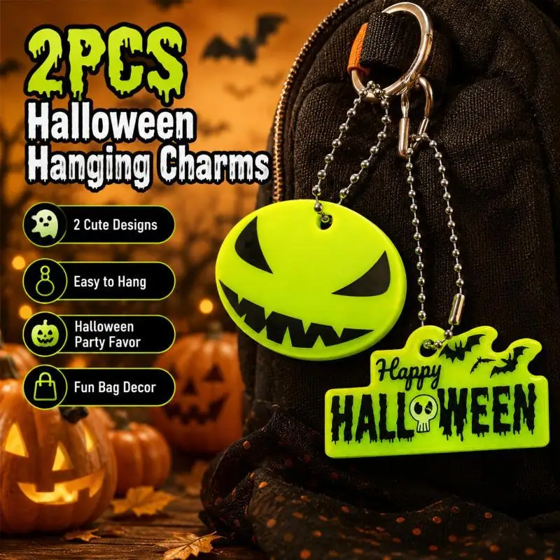 2PCS Halloween Keychain Set, Pumpkin Face & Happy Halloween Bag Charms, Hanging Pendants for Backpack, Trick or Treat Party