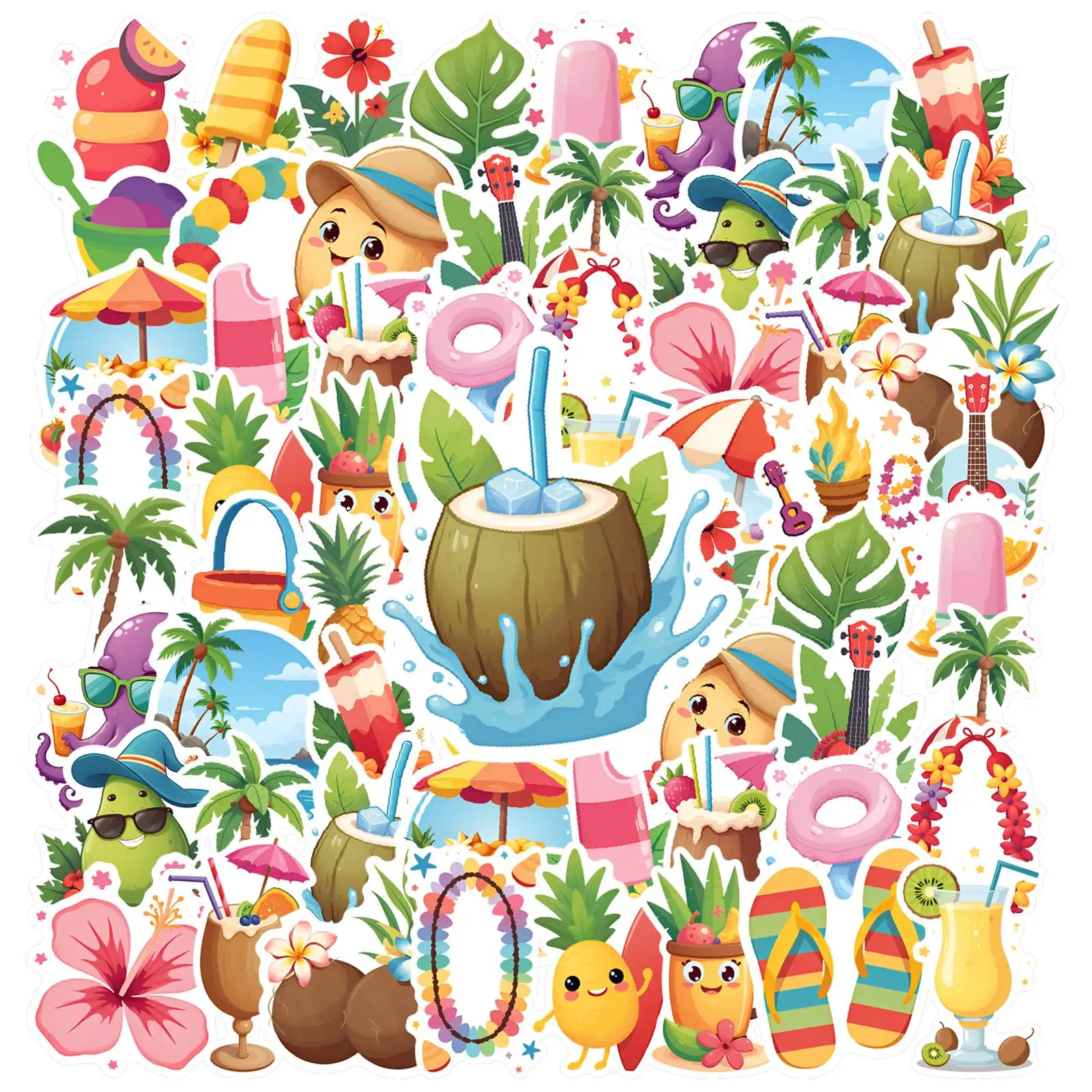 35 UDS-50 Uds pegatinas divertidas de dibujos animados pegatinas de playa caprichosas pegatinas para maleta nevera teléfono equipaje portátil guitarra