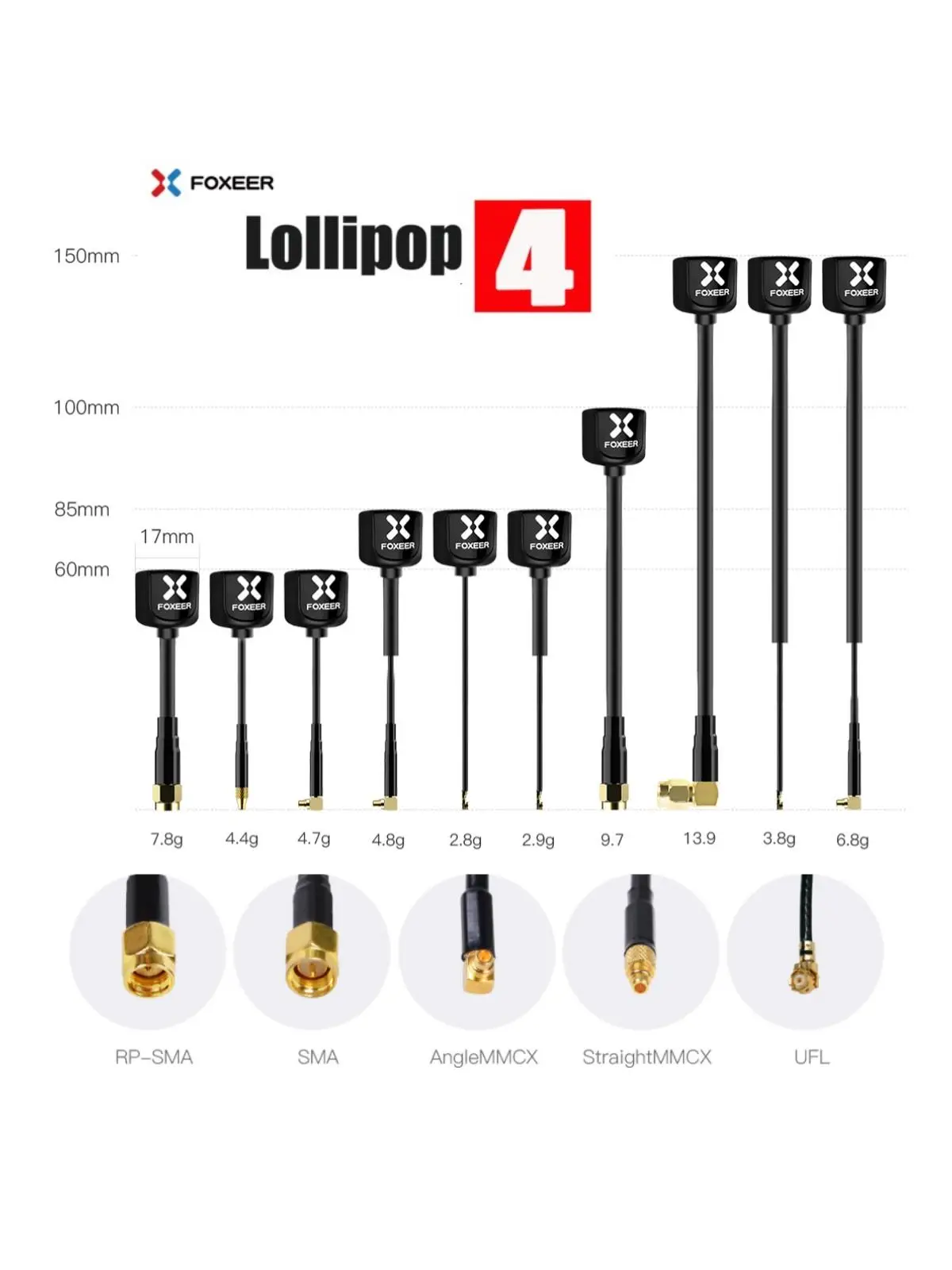 1/2 pièces Foxeer sucette 4 V4 FPV antenne 5.8G 2.6Dbi toupie RHCP/LHCP SMA RPSMA UFL droit/Angle MMCX pour Drone de course FPV RC