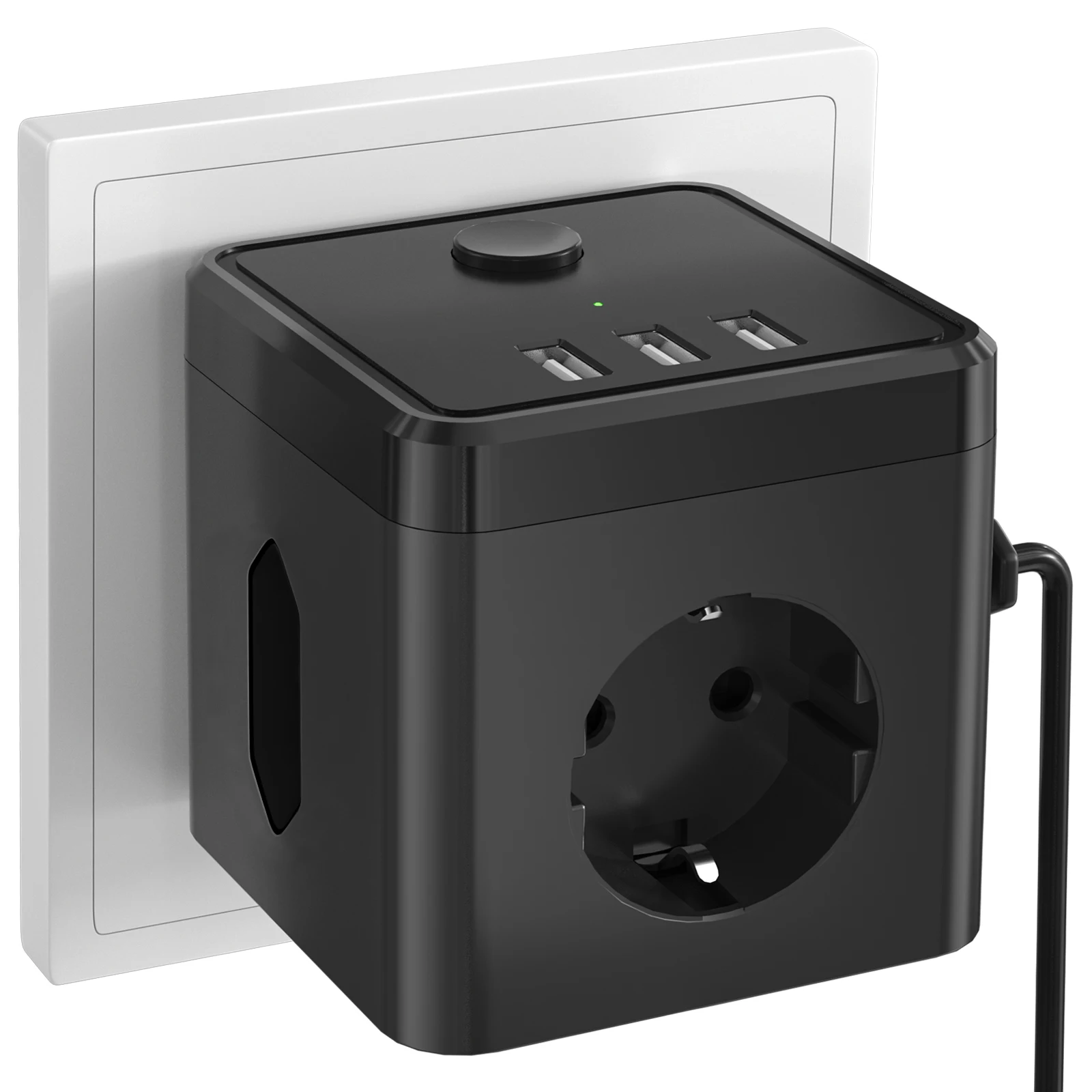 Cube Power Outlet with 3 AC Power and 3 USB Charger Ports 4000W/250V Wall Plug, (Switched) Surge Protection for Home or Travel